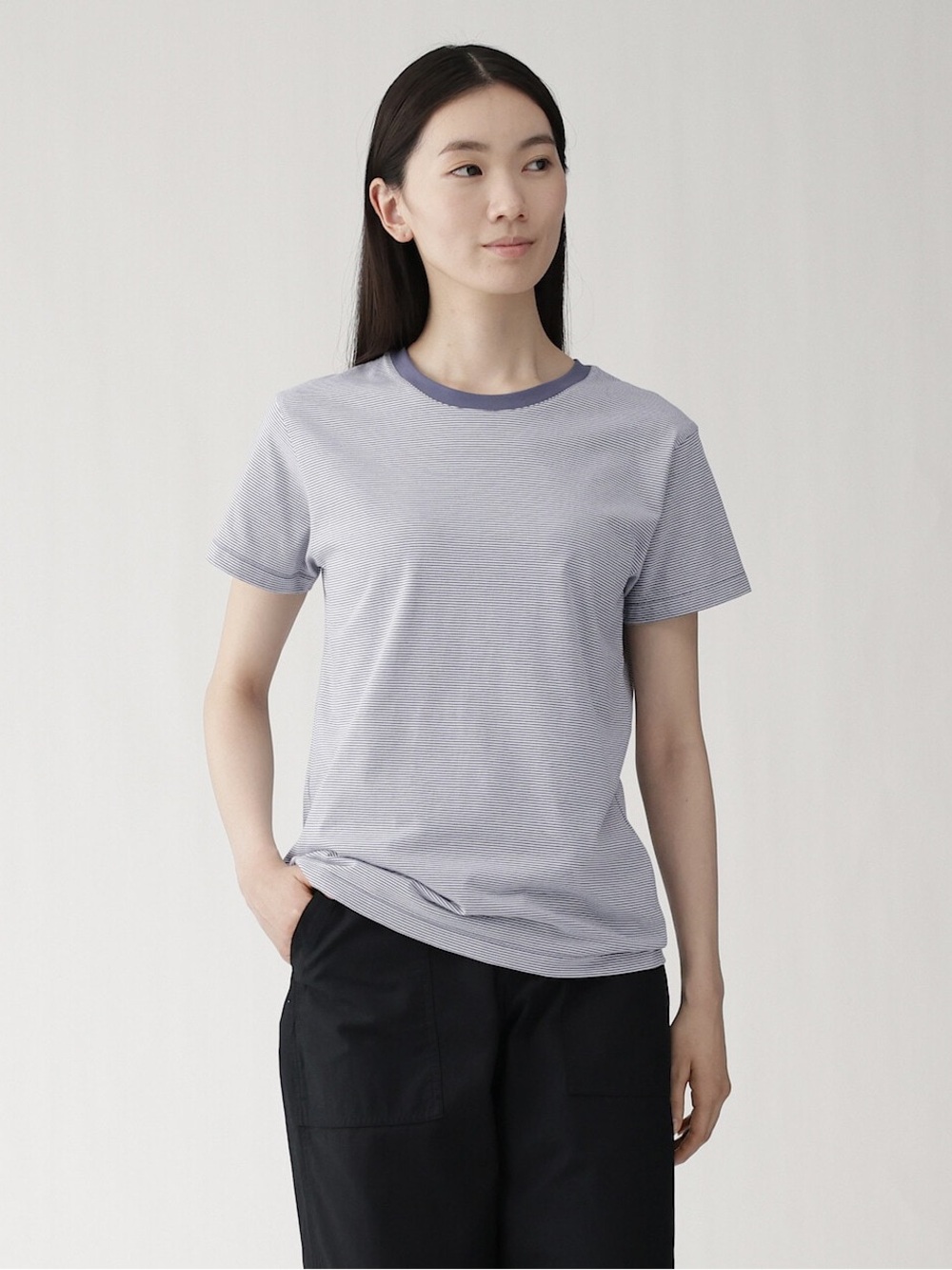 Muji Jersey crew neck T-shirt in Smoky blue pattern Size M